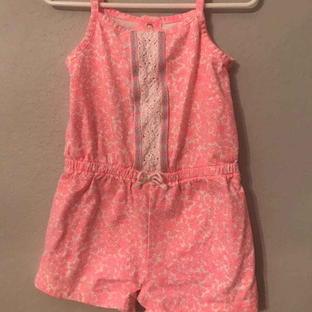 Pink and white lace romper